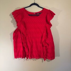 Lauren Ralph Lauren Red Ruffle Lace Sleeveless Top